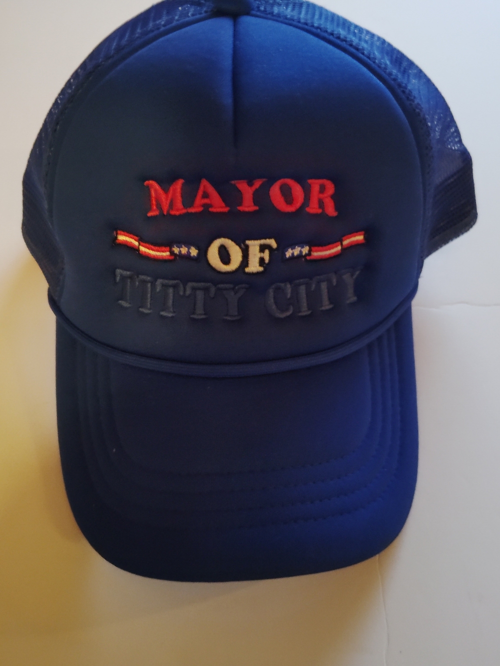 Mayor of Titty City Embroidered Trucker Hat - Blue